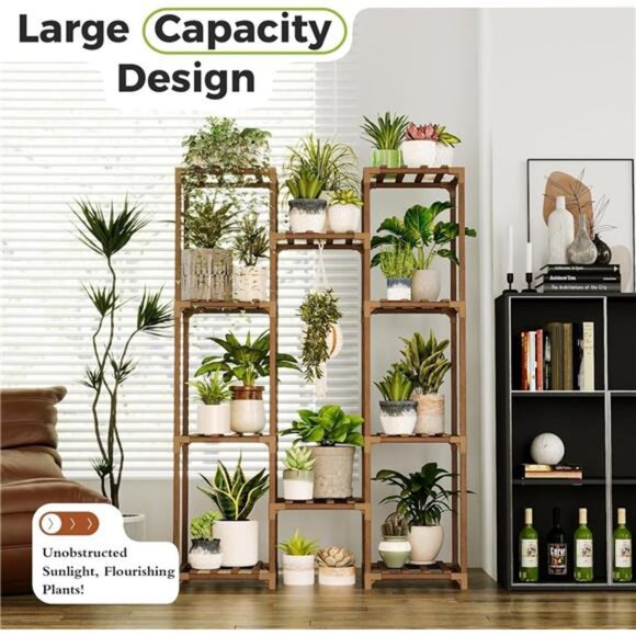 Plant Stand Indoor Outdoor Hanging Plant Shelf for Multiple Plants Pots Wood - Picture 2 of 7